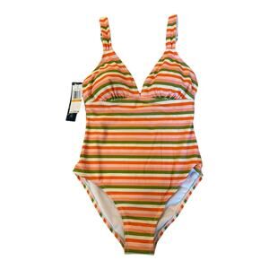 NWT Aqua Couture Women's Small One-Piece Adjustable Straps Swimsuit Striped